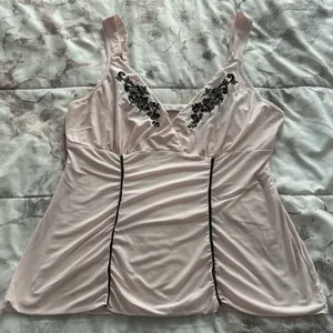 California Dynasty pink embroidered babydoll pajama top, size M boho loungewear thumbnail 14