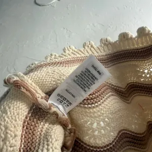 Jessica Simpson Knit Top Striped Cropped Cream Brown M Romantic Cottage Coquette thumbnail 2