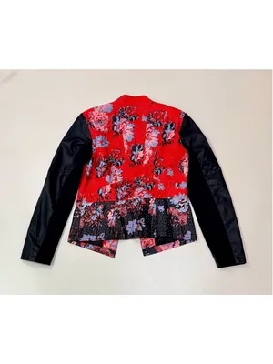 G.I.L.I. Got It Love It Floral Faux Leather Sleeve Zip Jacket Women’s Size 8 thumbnail 3