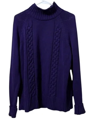 CHAPS Women Size Large Knit Sweater Purple Long Sleeve Mock Neck‎ Winter Holiday thumbnail 1