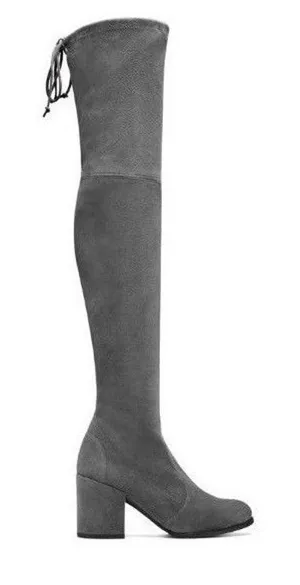 Chinese Laundry 6.5 Gray Suede Leather Tieland Over The Knee Heeled Tall Boots thumbnail 1