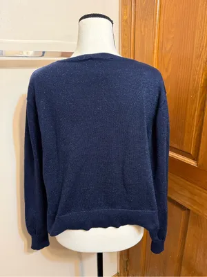 Sam Edelman | Navy Sparkle V-Neck Crop Sweater thumbnail 2