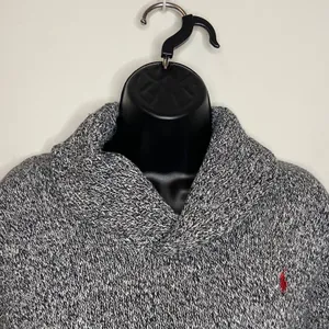 Polo Ralph Lauren Grey White Cable Knit Shawl Collar Sweater Sz Small thumbnail 3