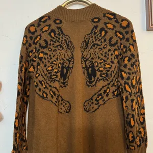 Show Me Your Mumu Two Leopards Running Sweater Dolman Sz Small Brown Orange thumbnail 2