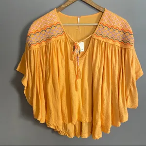 Free People Orange Blouse with Embroidered Details thumbnail 4