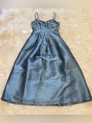 NEW Kay Unger Eloise Satin Floral-Embellished Ice blue Gown Sz 10 thumbnail 7