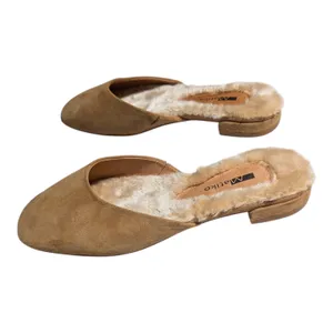 Anthropologie Matiko Camel Tan Suede Shearling Lined Square Toe Mules 36 5.5 thumbnail 6