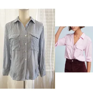 Maeve Anthropologie Blue and White Striped Button Down Shirt thumbnail 2