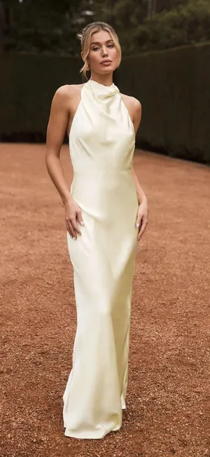 Meshki ESTHER Iridescent Satin Cowl Maxi Dress - Lemon Sorbet thumbnail 1
