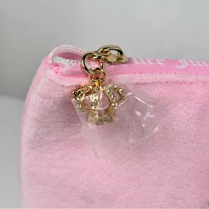 Juicy Couture Pink Velour Rhinestone Crown Cosmetic Pouch Bag thumbnail 3