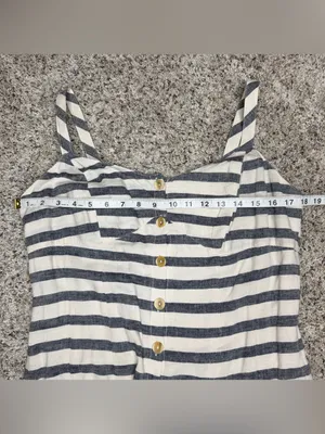 Anthropologie Maeve Linen Blend Striped Maxi Dress 10 Blue White Preppy Nautical thumbnail 7