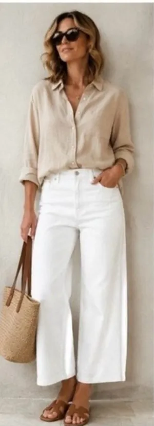 Banana Republic Womens 30/10 High Rise Wide Leg Crop Jeans Pure White 862762 thumbnail 1