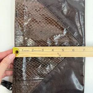 VTG M.F. Marangi Chocolate Brown Leather Snake Skin Clutch‎ Bag Purse Zip Italy thumbnail 12