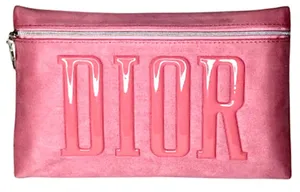 DIOR Logo Embossed Pink Sueded Top Zipper Clutch NWOT thumbnail 1