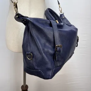 Ora Delphine Adele Satchel Bag Crossbody‎ Purse Royal Blue Pebbled Leather thumbnail 4