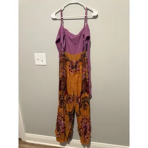 Free People Boho Floral Jumpsuit Purple Orange Small thumbnail 2