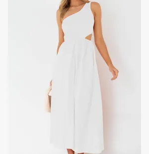 One-Shoulder White Cutout Maxi Dress Size Small thumbnail 3