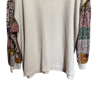 UMGEE Tunic Top Womens 1XL Multicolor Boho Art To Wear Waffle Knit Blouse thumbnail 4