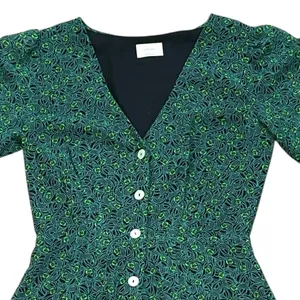 Wilfred Aritzia Forest Green‎ Print Button Front Lined Fit & Flare Dress Size 0 thumbnail 2
