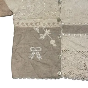 Vintage 220 Hickory Patchwork Crochet Floral Embroidered Cardigan Sweater sz M thumbnail 4