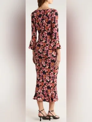 NEW Reformation Kiley Floral Print Long sleeve Midi Dress sz 8 thumbnail 3