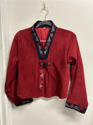 Faux suede tribal jacket with embroidery Red Size L thumbnail 2