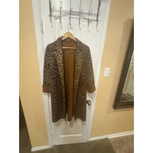 Zara Join Life Leopard Print Faux Leather Overcoat M Open Front Lined Pockets thumbnail 4