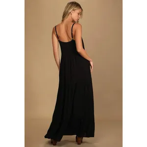 Lulus Favorite of the Day Tiered Maxi Dress Women XL Lined Black Boho Beach thumbnail 2