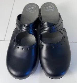 Dansko Black Leather Clog Sandals Women Size 42 10.5 Criss Cross Perforated thumbnail 1