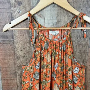 Chelsea & Violet Orange Mixed Floral Tie Shoulder Tiered Mini Dress Medium thumbnail 3