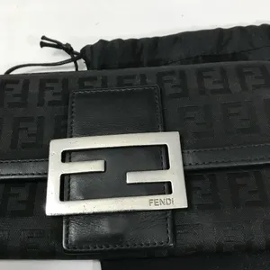 Fendi Zucchino Vintage Black Logo Flap Wallet Clutch with Silver Buckle EUC thumbnail 10