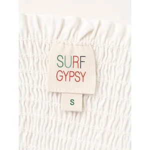 Surf Gypsy Cream Eyelet Puff Sleeve Crop Top Smocked Blouse Small Boho thumbnail 5