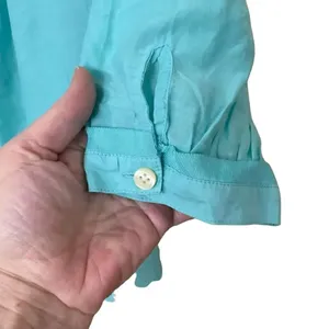 Trina Turk For Banana Republic Turquoise Silk Cotton Blue Blouse Size 0 thumbnail 5