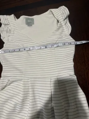 Maeve white and black Dress with Tan Stripe Ruffle Hem size 0 side pockets thumbnail 7