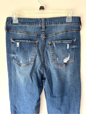 Altar’d State High Waist Bootcut Wide Leg Distressed Dark Wash Denim Jeans thumbnail 5