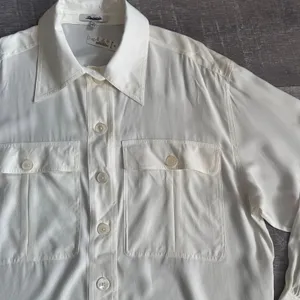 Madewell NEW 100% Silk Utility Pocket Button Up Shirt Women XL Cream Classic thumbnail 5