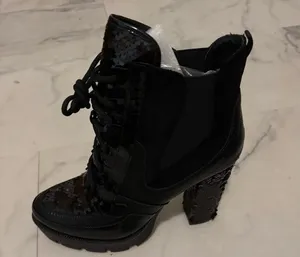 Cape Robbin Black Sequin Lace-Up Ankle Boots thumbnail 6