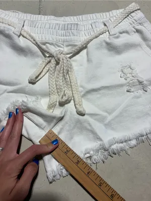 Aerie White Distressed belted denim Shorts XS thumbnail 11