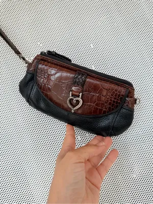 Vtg y2k Brighton Brown and Black Leather croc embossed Wristlet Clutch thumbnail 2