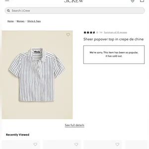 NWT J crew Sheer popover top in crepe de chine Sz 10 Sold Out - tear in front thumbnail 5