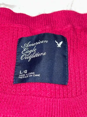 American Eagle dark pink waffle knit long sleeve stretchy top Y2K woman’s large thumbnail 6