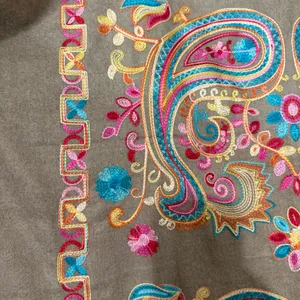 Colorful Hand Embroidered Paisley Shawl with Fringe thumbnail 2
