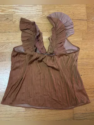 Evereve Dahlia Brown Bronze Ruffle Resortwear Boho Vacation Office Satin Tank M thumbnail 4