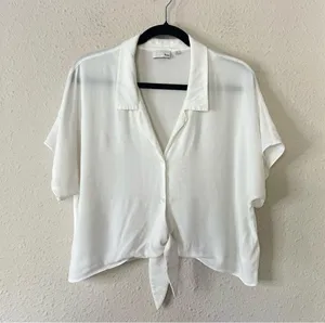 Artizia Wilfred Free Tie Front Blouse in White Size Large Short Sleeve thumbnail 4