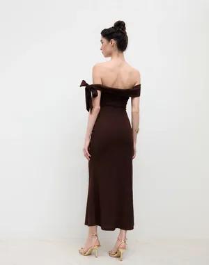 Cider Off Shoulder Asymmetrical Bowknot Mermaid Maxi Dress thumbnail 3