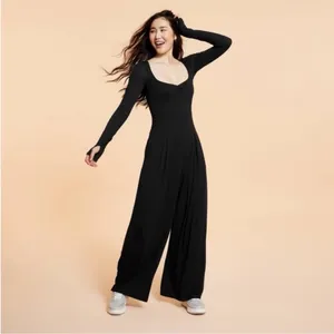 Blogilates Black Long-Sleeve sweetheart neck Wide-Leg Jumpsuit thumbnail 2
