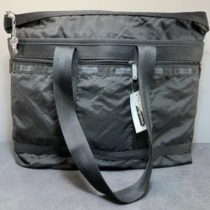 LeSportsac Weekender Travel Tote Bag Black Large Lock & Keys NWT thumbnail 1