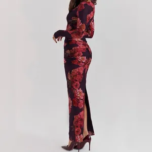 House of CB Ruched Georgette Rose Longsleeve Maxi Dress XS - Floral thumbnail 3