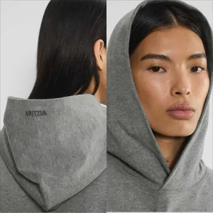 Aritzia Sweatfleece Perfect Raw Hem Hoodie Size Medium NWT Heather Dark Grey thumbnail 3