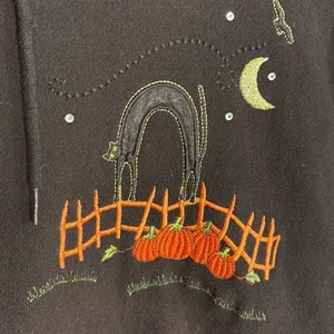 90s Y2K Vintage Halloween Black Cat Embroidered Black Hoodie Woman’s Med/Large thumbnail 3